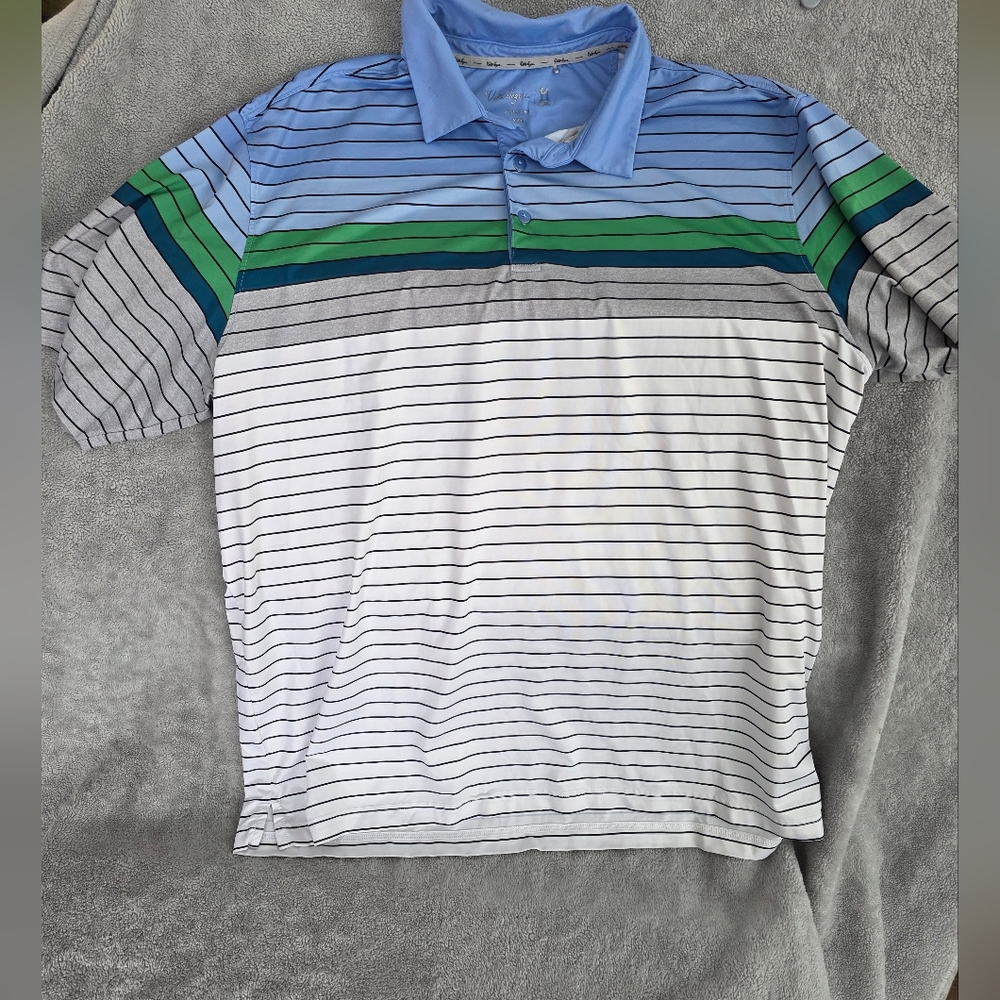 Mens Size XXL Walter Hagen Striped White & Blue Men's Collared Shirt Golf Shirt